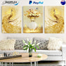 FREE SHIPPING Golden Peacock with Flowers 3 Piece Canvas Painting Design Piece Art 206