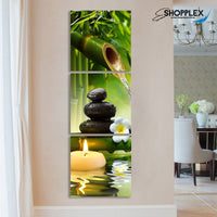 FREE SHIPPING 3 Piece Stone Bamboo and Candle Design Canvas Painting Design Piece Art 42