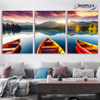 FREE SHIPPING 3 Piece Boat Ocean Mountain design Canvas Painting Design Piece Art 51