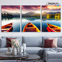 FREE SHIPPING 3 Piece Boat Ocean Mountain design Canvas Painting Design Piece Art 51