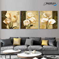 FREE SHIPPING 3 Piece Caremel and Brown Flower Design Canvas Painting Design Piece Art 56