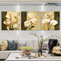 FREE SHIPPING 3 Piece Caremel and Brown Flower Design Canvas Painting Design Piece Art 56
