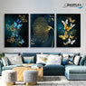 FREE SHIPPING 3 Piece Blue Golden and Silver Butterfly Design Canvas Painting Design Piece Art 63