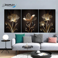 FREE SHIPPING Golden Peacock with Flowers 3 Piece Canvas Painting Design Piece Art 206