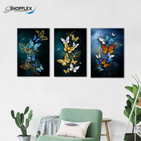 FREE SHIPPING Beautiful Blue Butterfly 3 Piece Canvas Painting Design Piece Art 87