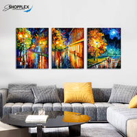FREE SHIPPING Rainy Path Knife Painting 3 Piece Canvas Canvas Painting Design Piece Art 95