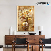 FREE SHIPPING -Golden Flower Pot Single Canvas Painting Design Piece Art 76