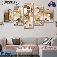 FREE SHIPPING Abstract Light Colour Flower Series 5 Piece Design Canvas Painting Framed Art 14