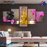 FREE SHIPPING Motif Zen Golden Buddha 5 Piece Design Canvas Painting Framed Art 25