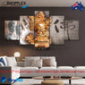 FREE SHIPPING Laughing Buddha 5 Piece Design Canvas Painting Framed Art 44