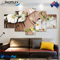 FREE SHIPPING Vanilla Orchids 5 Piece Design Canvas Painting Framed Art 55