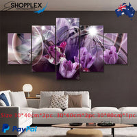 FREE SHIPPING Brightening Violet Lillies 5 Piece Design Canvas Painting Framed Art 57