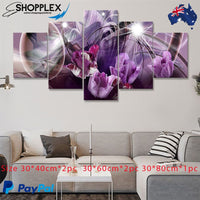 FREE SHIPPING Brightening Violet Lillies 5 Piece Design Canvas Painting Framed Art 57