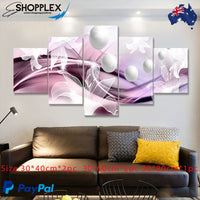 FREE SHIPPING Pearls & Lillies - Floral Motifs 5 Piece Design Canvas Painting Framed Art 59