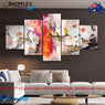 FREE SHIPPING Orchid and Colours 5 Piece Design Canvas Painting Framed Art 60