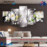 FREE SHIPPING Orchids with Diamonds 5 Piece Design Canvas Painting Framed Art 61