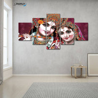FREE SHIPPING Radha Krishna 5 Piece Design Canvas Painting Framed Art 26