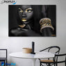 FREE SHIPPING -Black and Gold African Lady Single Canvas Painting Design Piece Art 66