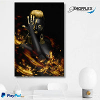 FREE SHIPPING -Black and Gold African Woman Single Canvas Painting Design Piece Art 45