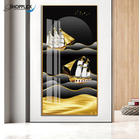 Boat with Black Background Design Single Piece Crystal Art P48