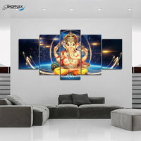 FREE SHIPPING Lord Ganesh 5 Piece Design Canvas Painting Framed Art 14