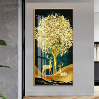 Golden Tree and Deer Design Single Piece Crystal Art P14