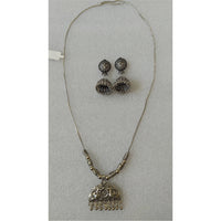 Oxidised Long chain with pendant and earring