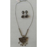 Oxidised Long chain with pendant and earring