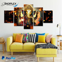 FREE SHIPPING Lord Ganesh 5 Piece Design Canvas Painting Framed Art 99