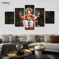 FREE SHIPPING Lord Ganesh 5 Piece Design Canvas Painting Framed Art 13
